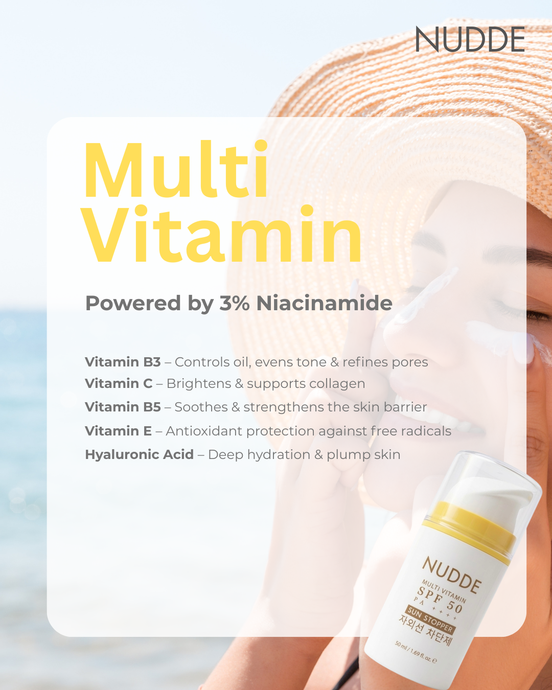 NUDDE Perfumed Sunscreen SPF 50 PA++++ with Niacinamide, Hyaluronic Acid | Lightweight | Non-greasy | UV Protection | Refreshing fragrance | No white cast | Suitable for All Skin Types
