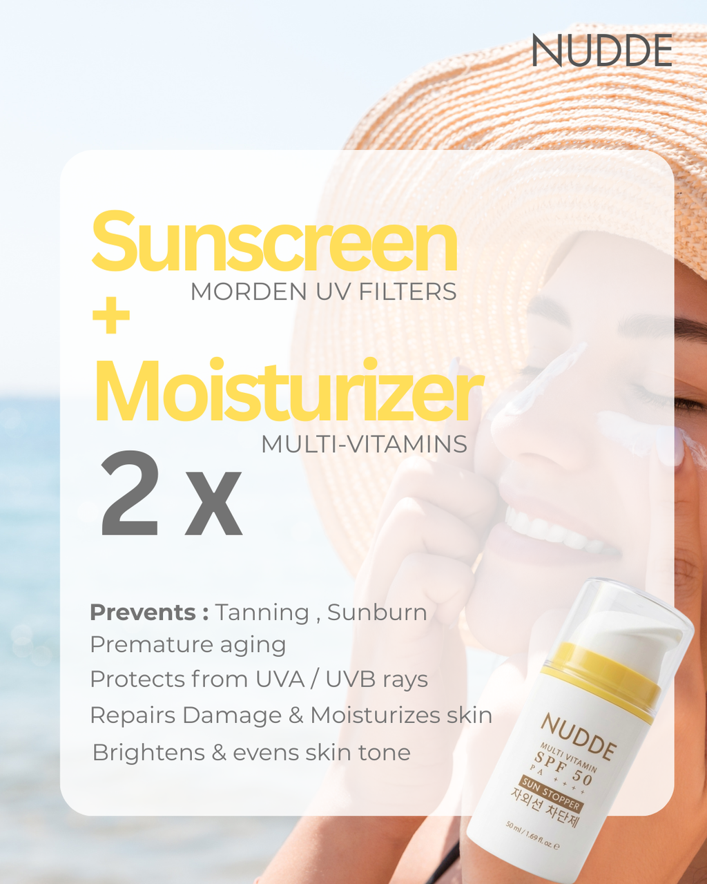 NUDDE Perfumed Sunscreen SPF 50 PA++++ with Niacinamide, Hyaluronic Acid | Lightweight | Non-greasy | UV Protection | Refreshing fragrance | No white cast | Suitable for All Skin Types