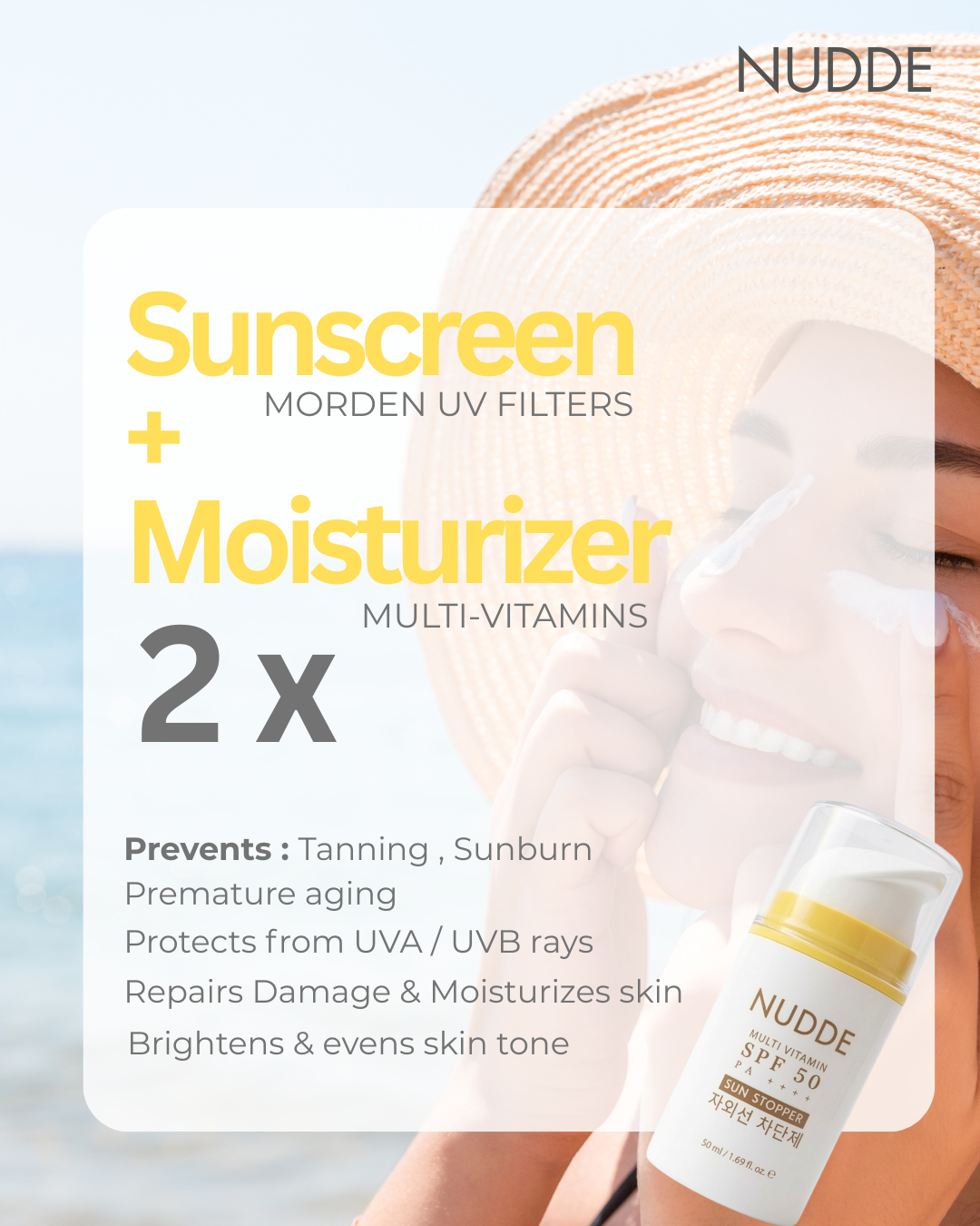 NUDDE Perfumed Sunscreen SPF 50 PA++++ with Niacinamide, Hyaluronic Acid | Lightweight | Non-greasy | UV Protection | Refreshing fragrance | No white cast | Suitable for All Skin Types