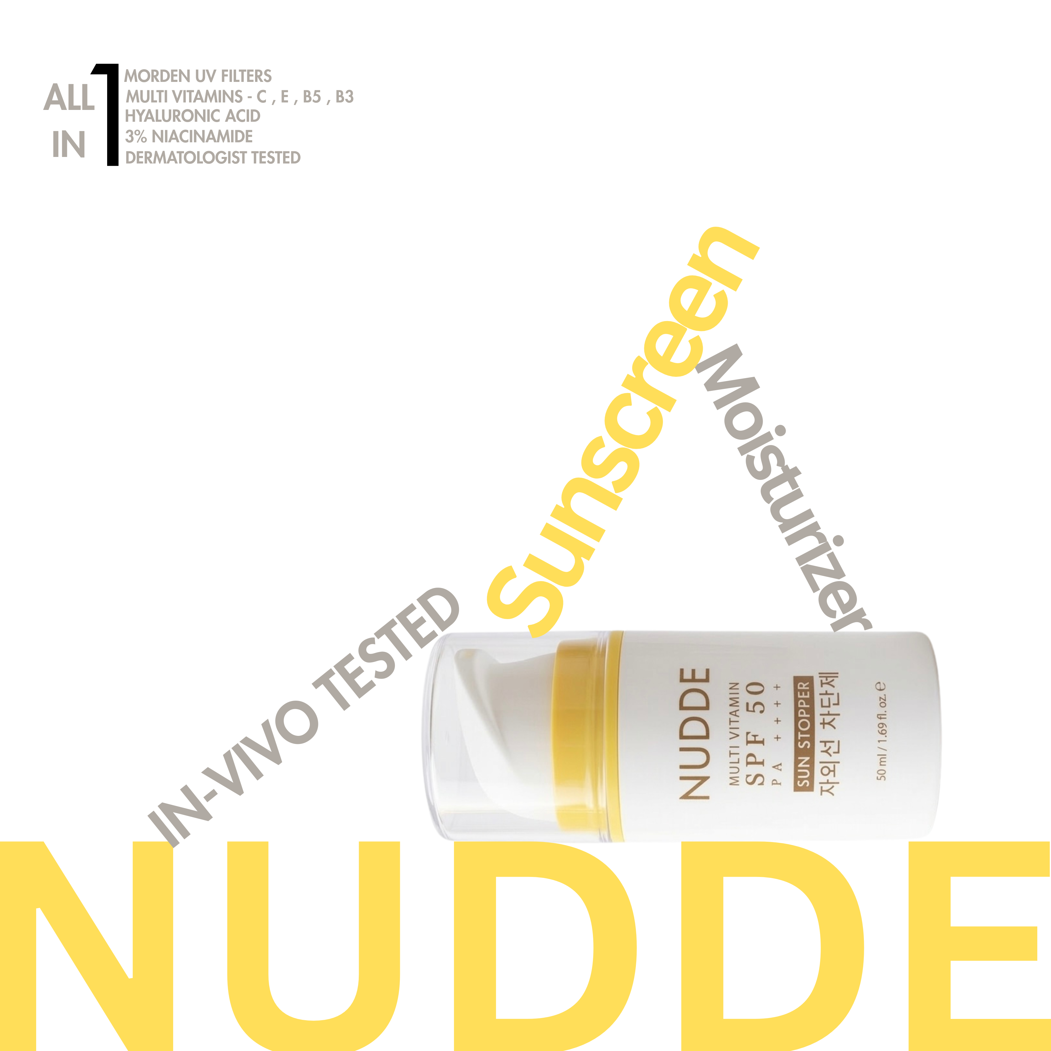 NUDDE Perfumed Sunscreen SPF 50 PA++++ with Niacinamide, Hyaluronic Acid | Lightweight | Non-greasy | UV Protection | Refreshing fragrance | No white cast | Suitable for All Skin Types