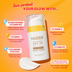 NUDDE Multi Vitamin Sunscreen SPF 50 PA++++ | Korean Inspired Glow Sunscreen | Ultra Lightweight Hydrating Formula | UVA/UVB Protection | No White Cast | Clinically In-Vivo & Dermatologically Tested | 50ml