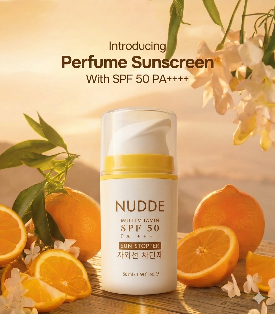 NUDDE Perfumed Sunscreen SPF 50 PA++++ with Niacinamide, Hyaluronic Acid | Lightweight | Non-greasy | UV Protection | Refreshing fragrance | No white cast | Suitable for All Skin Types