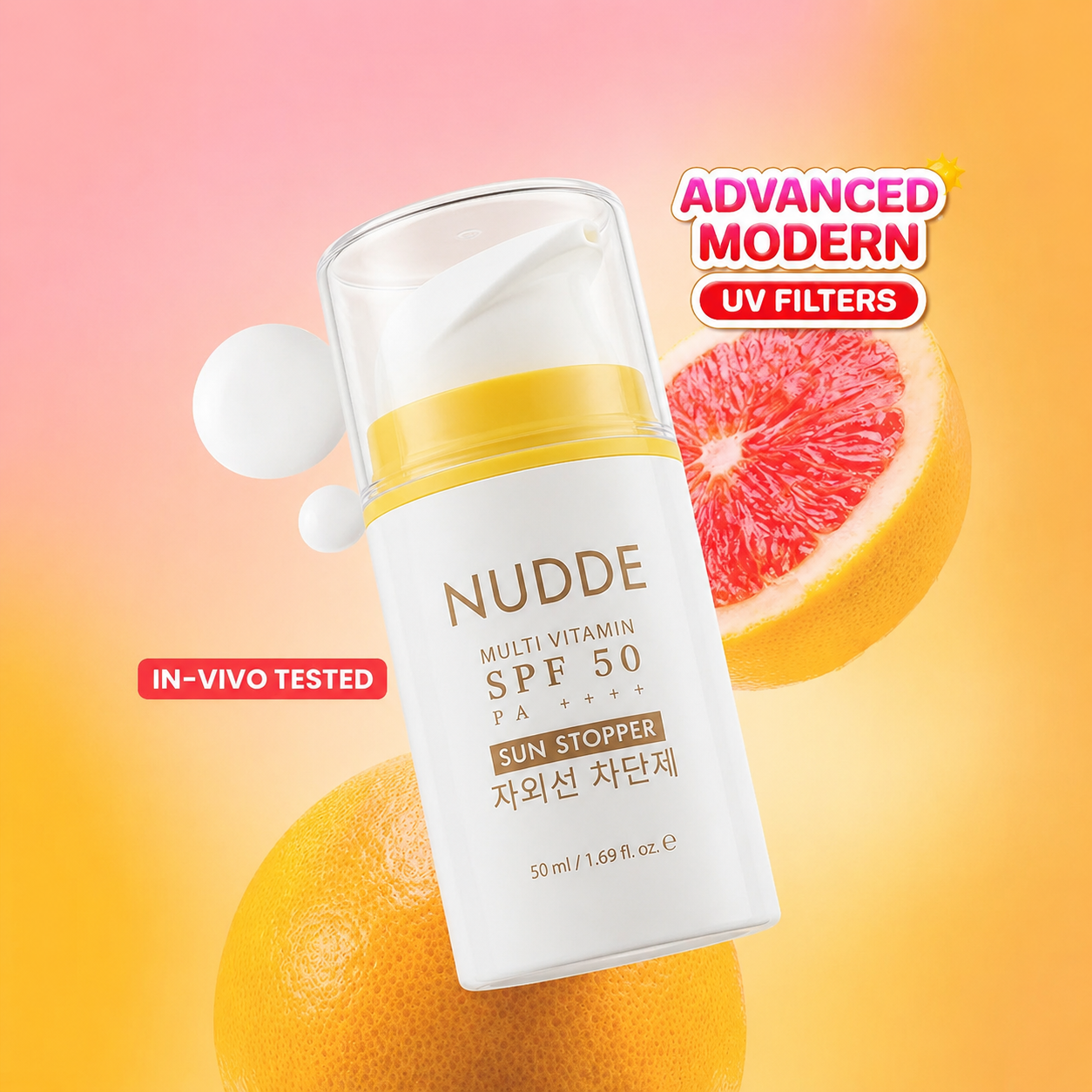Nudde sunscreen spf50 multi vitamin sun cream for women